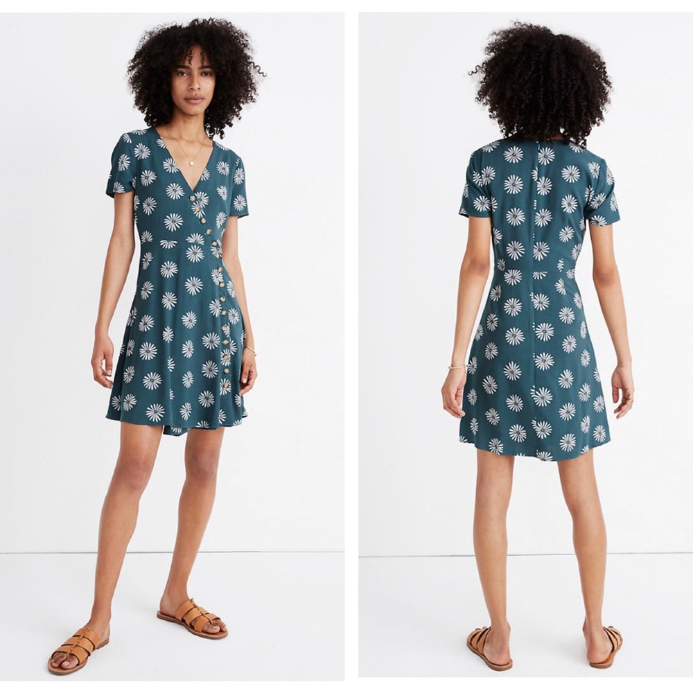 MADEWELL DAISY WRAP DRESS DARK GREEN/TEAL